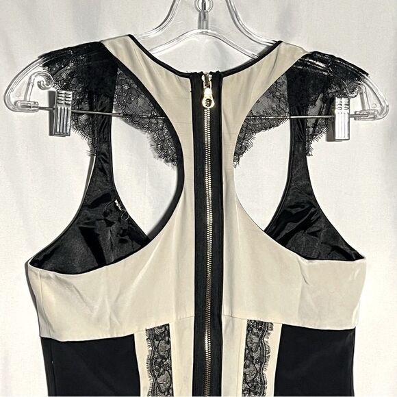 JAYGODFREY Holden Silk Lace Bodycon Razorback Black White Full Zip Dress 6 - Picture 8 of 10